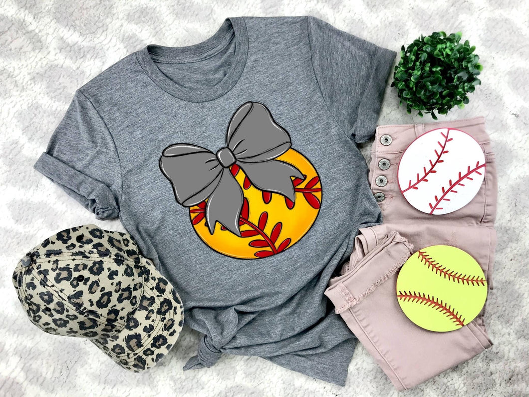 Softball Gray Bow TRANSFER