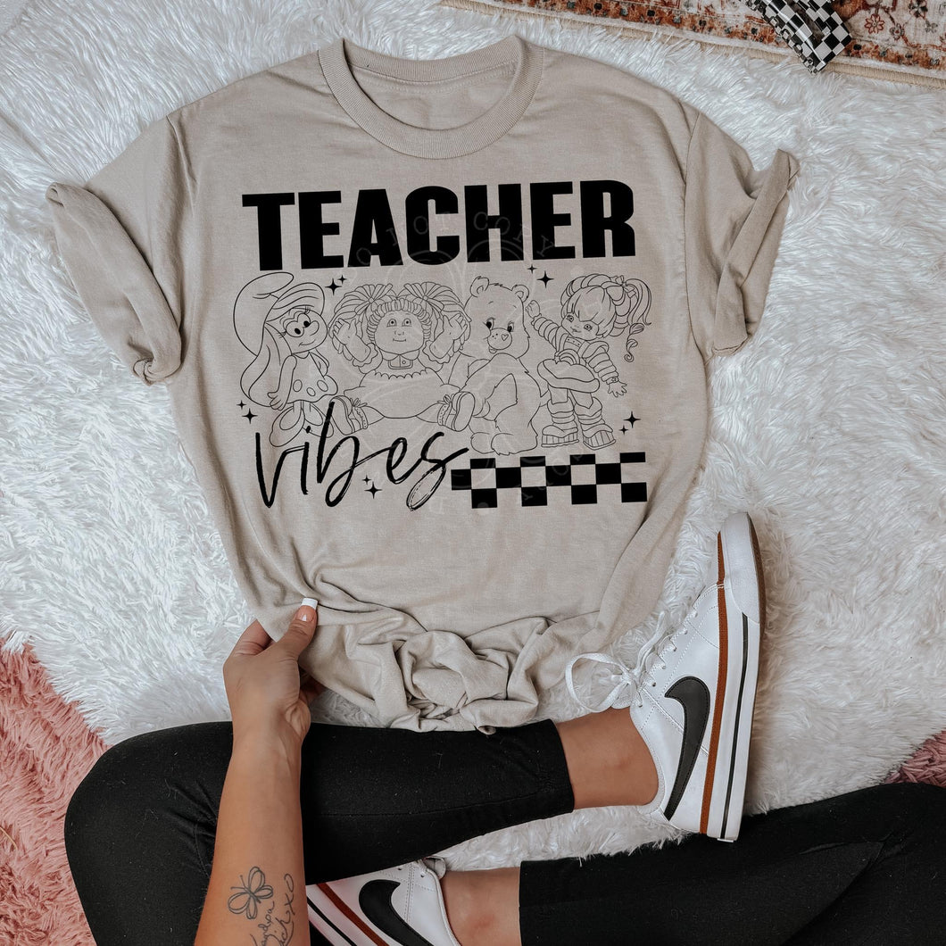 Teacher Vibes Blk Checkered TRANSFER LYT