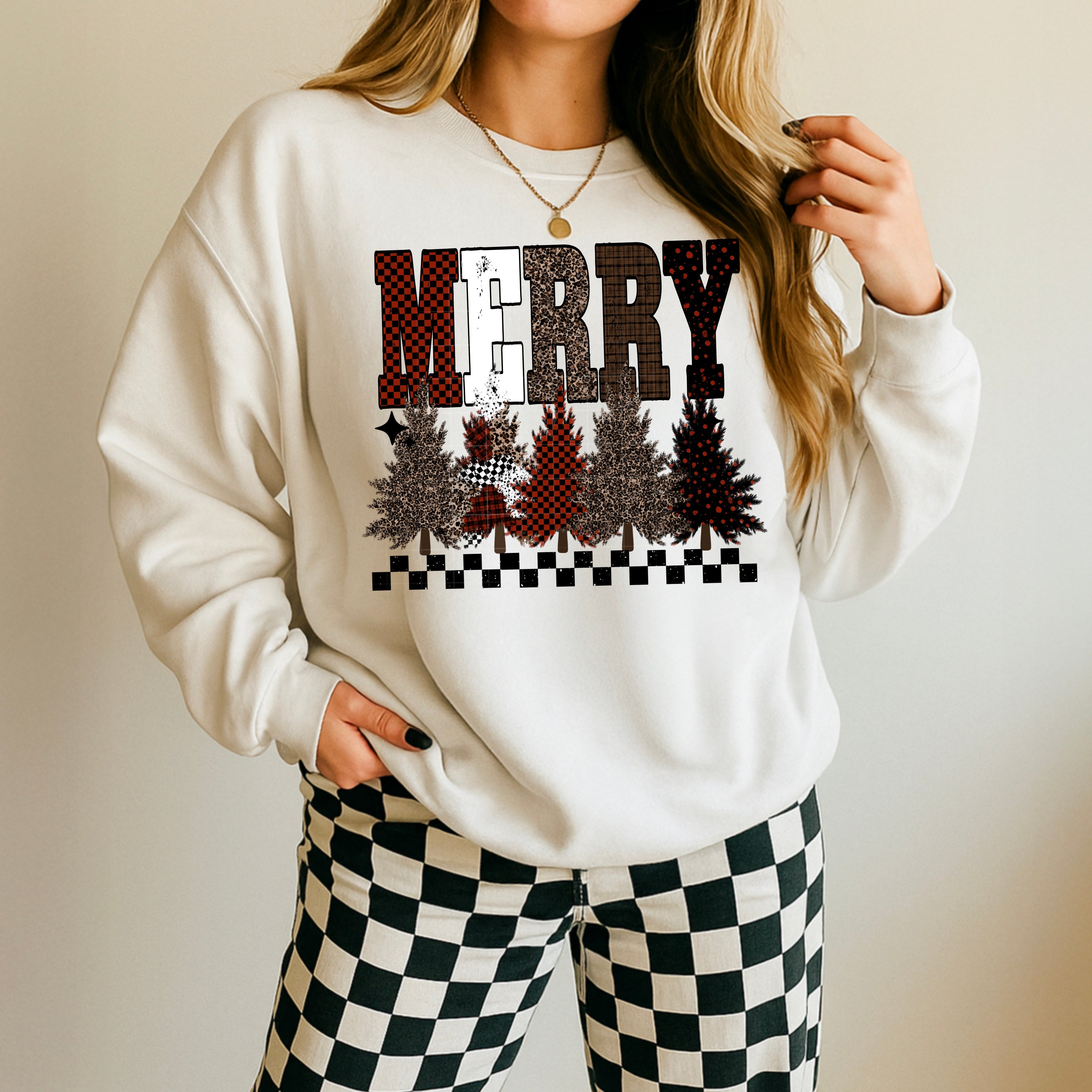 Merry Distressed Leopard Red & Black Checks With Matching Trees And Bl ...