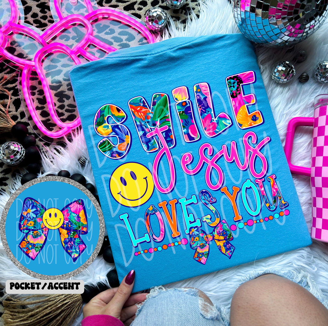 Sm_le Jesus Loves You With Pocket TRANSFER PHDD MAY 25 BRIGHT FLORAL FAITH COLLAB SCG X PHDD