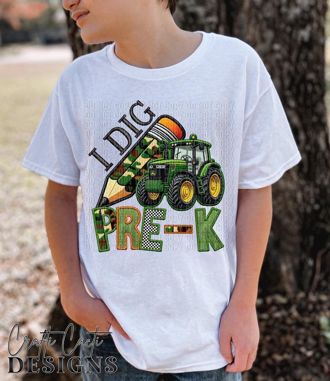 I Dig Grades Tractor Camo Pencil DROPDOWN TRANSFER