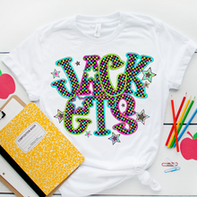 Load image into Gallery viewer, Neon Bright Checker Star Mascots Dropdown TRANSFER CSD MAY 25
