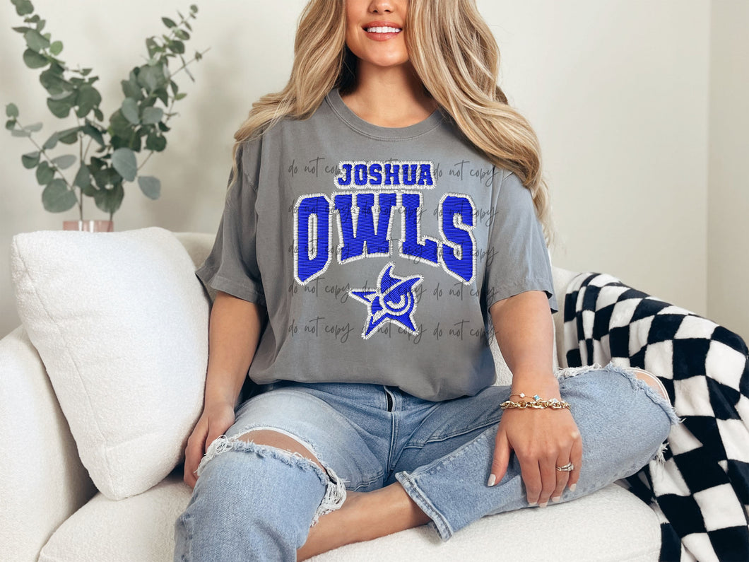 Joshua Owls Faux Stitch Patch Blue TRANSFER
