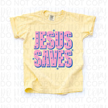 Load image into Gallery viewer, Jesus Saves Big Block Pink Letters With Blue Stars TRANSFER UAC JUNE 26
