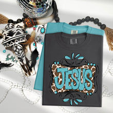 Load image into Gallery viewer, Turquoise And Brown Cowprint Jesus TRANSFER SDD MAR 26
