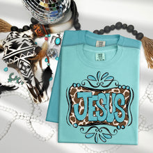 Load image into Gallery viewer, Turquoise And Brown Cowprint Jesus TRANSFER SDD MAR 26
