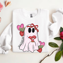 Load image into Gallery viewer, Jesus Loves Me Pink Polka Dot Ghost With Red Bow TRANSFER SDD DEC 25
