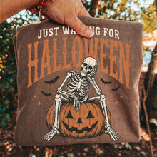 Load image into Gallery viewer, Just Waiting On Halloween Skeleton On Pumpkin DROPDOWN TRANSFER UAC AUG 26
