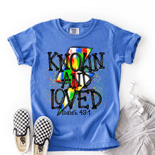 Load image into Gallery viewer, Known And Loved Isaiah 43:1 Bolt Brushstrokes Splatter Option DROPDOWN TRANSFER SDD MAR 26
