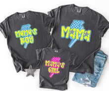 Load image into Gallery viewer, Mama/Mama's Girl/Mama's Boy Pink Blue Faux Glitter Checkered Bolt Dropdown TRANSFER SCAR JULY 25
