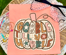Load image into Gallery viewer, Gobble Till You Wobble Pumpkin Sketch Stars &amp; Dots Glitter DROPDOWN TRANSFER CARTER OCT 26
