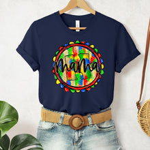 Load image into Gallery viewer, Mama Autism Puzzle Piece Rainbow Circle Faux Glitter Option DROPDOWN TRANSFER SDD MAR 26
