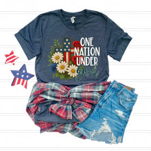 Load image into Gallery viewer, One Nation Under God Flag Cross And Flowers DROPDOWN TRANSFER SDD MAY

