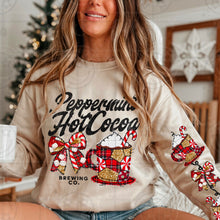 Load image into Gallery viewer, Peppermint Hot Cocoa Brewing Co Faux Patchwork &amp; Glitter Mug And Bow With Pocket/Sleeve TRANSFER HMWK NOV 25
