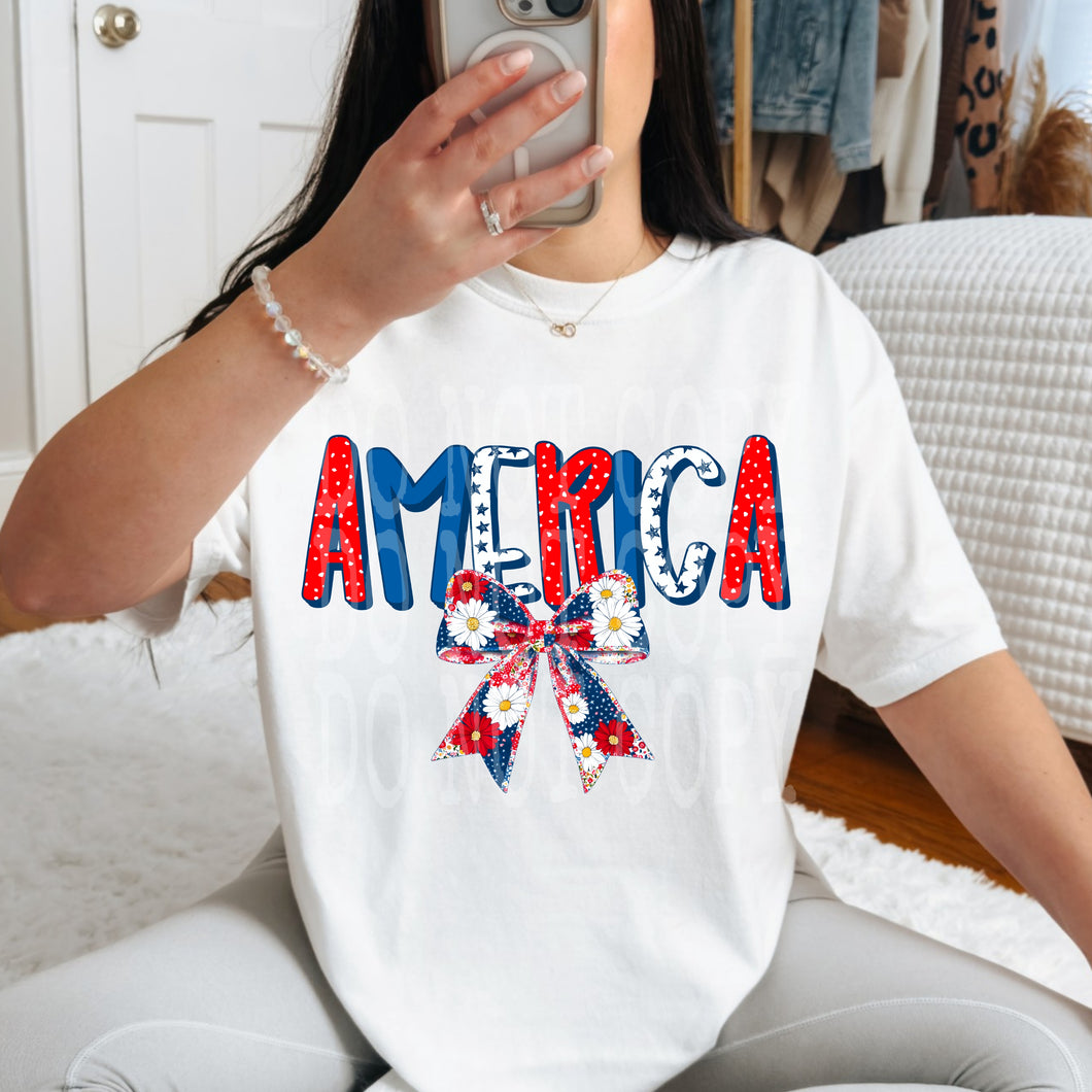 America Alpha Patchwork With Bow TRANSFER PHDC MAR