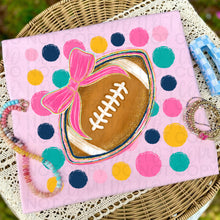 Load image into Gallery viewer, Pink Bow Football Faux Gold Glitter And Polka Dot Backdrop TRANSFER UAC JULY 26

