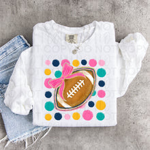 Load image into Gallery viewer, Pink Bow Football Faux Gold Glitter And Polka Dot Backdrop TRANSFER UAC JULY 26
