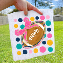 Load image into Gallery viewer, Pink Bow Football Faux Gold Glitter And Polka Dot Backdrop TRANSFER UAC JULY 26
