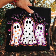Load image into Gallery viewer, Polka Dotted Ghost Trio With Bats Purple &amp; Orange TRANSFER UAC JULY 26
