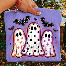 Load image into Gallery viewer, Polka Dotted Ghost Trio With Bats Purple &amp; Orange TRANSFER UAC JULY 26
