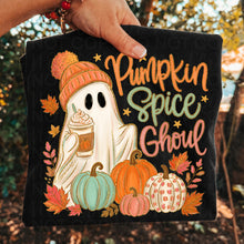 Load image into Gallery viewer, Pumpkin Spice Ghoul Pumpkins With Leaves Faux Gold Glitter Outline TRANSFER UAC AUG 26
