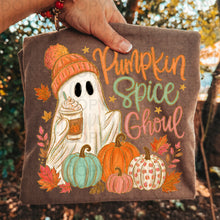 Load image into Gallery viewer, Pumpkin Spice Ghoul Pumpkins With Leaves Faux Gold Glitter Outline TRANSFER UAC AUG 26
