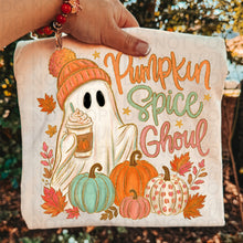 Load image into Gallery viewer, Pumpkin Spice Ghoul Pumpkins With Leaves Faux Gold Glitter Outline TRANSFER UAC AUG 26
