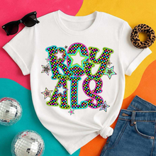 Load image into Gallery viewer, Neon Bright Checker Star Mascots Dropdown TRANSFER CSD MAY 25
