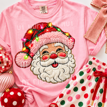Load image into Gallery viewer, Red/Pink Santa With Christmas Lights Faux Yarn &amp; Rhinestones Skin Tone DROPDOWN TRANSFER SBB 26
