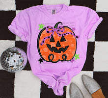 Load image into Gallery viewer, Spotted Pumpkin &amp; Stars Purple Bow Girl/Bow Option DROPDOWN TRANSFER SCG AUG 26
