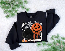 Load image into Gallery viewer, Merry Creepmas Pumpkin &amp; Black Bats/Web Ornaments With Snowflakes &amp; Ghosts TRANSFER SCG SEP 26
