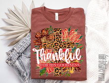 Load image into Gallery viewer, Thankful For His Goodness Leopard Cross Faux Gold Glitter TRANSFER SCG OCT 26

