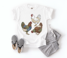Load image into Gallery viewer, Gingham And Denim Faux Embroidered Hen Trio TRANSFER SCG APR 26
