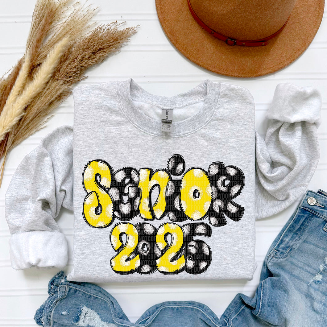 Senior 2025 doodle dot black yellow | TRANSFER SDD