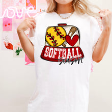 Load image into Gallery viewer, Softball Season Hat With Heart And Bat Distressed Varsity Lettering TRANSFER SDD MAR 26
