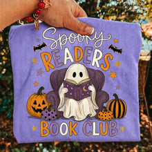 Load image into Gallery viewer, Spooky Readers Book Club Ghost With Book Faux Gold Glitter Accents TRANSFER UAC AUG 26
