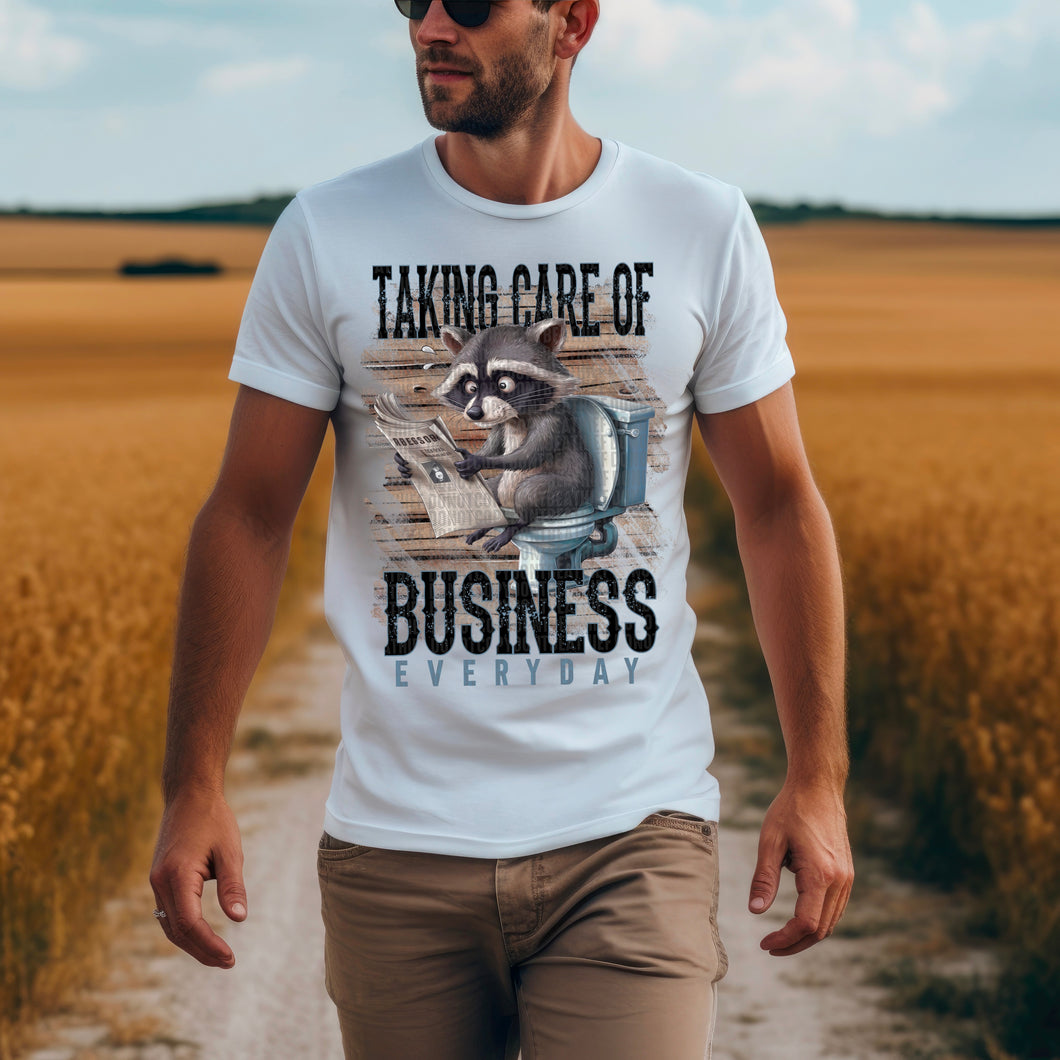 Taking Care Of Business Everyday Raccoon Colored Blk Words TRANSFER SDD