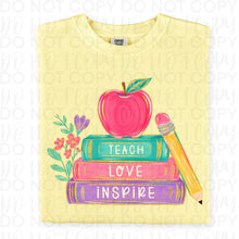 Load image into Gallery viewer, Teach Love Inspire Book Stack Apple Pencil Faux Gold Glitter Accents TRANSFER UAC JULY 26

