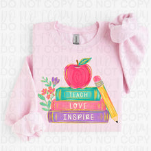 Load image into Gallery viewer, Teach Love Inspire Book Stack Apple Pencil Faux Gold Glitter Accents TRANSFER UAC JULY 26
