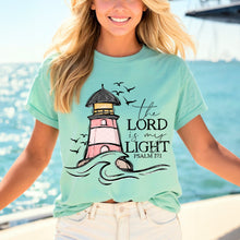 Load image into Gallery viewer, The Lord Is My Light Birds Lighthouse And Waves Silver Glitter Outline TRANSFER SDD APR 26
