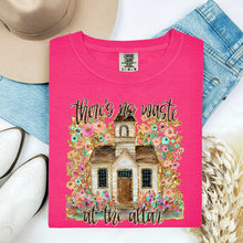 Load image into Gallery viewer, There's No Waste At The Alter Watercolor Gold Speckled Chapel And Florals TRANSFER SDD MAR 26
