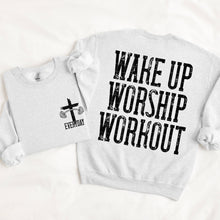 Load image into Gallery viewer, Wake Up Worship Workout Distressed WITH Cross Pocket TRANSFER SDD MAR 26
