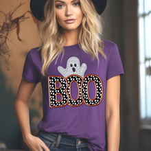 Load image into Gallery viewer, Boo Polka Dotted Faux Embroidery Ghost Orange TRANSFER CSD
