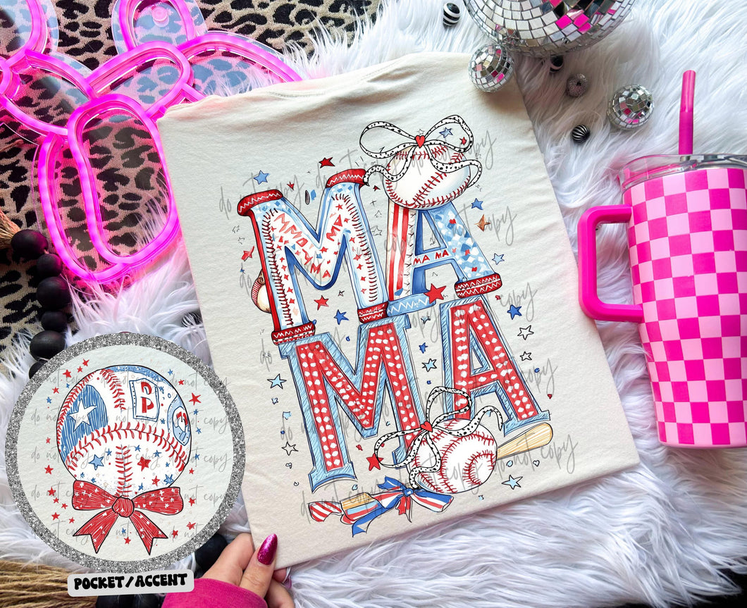 Mama Baseball Dotted With Pocket TRANSFER