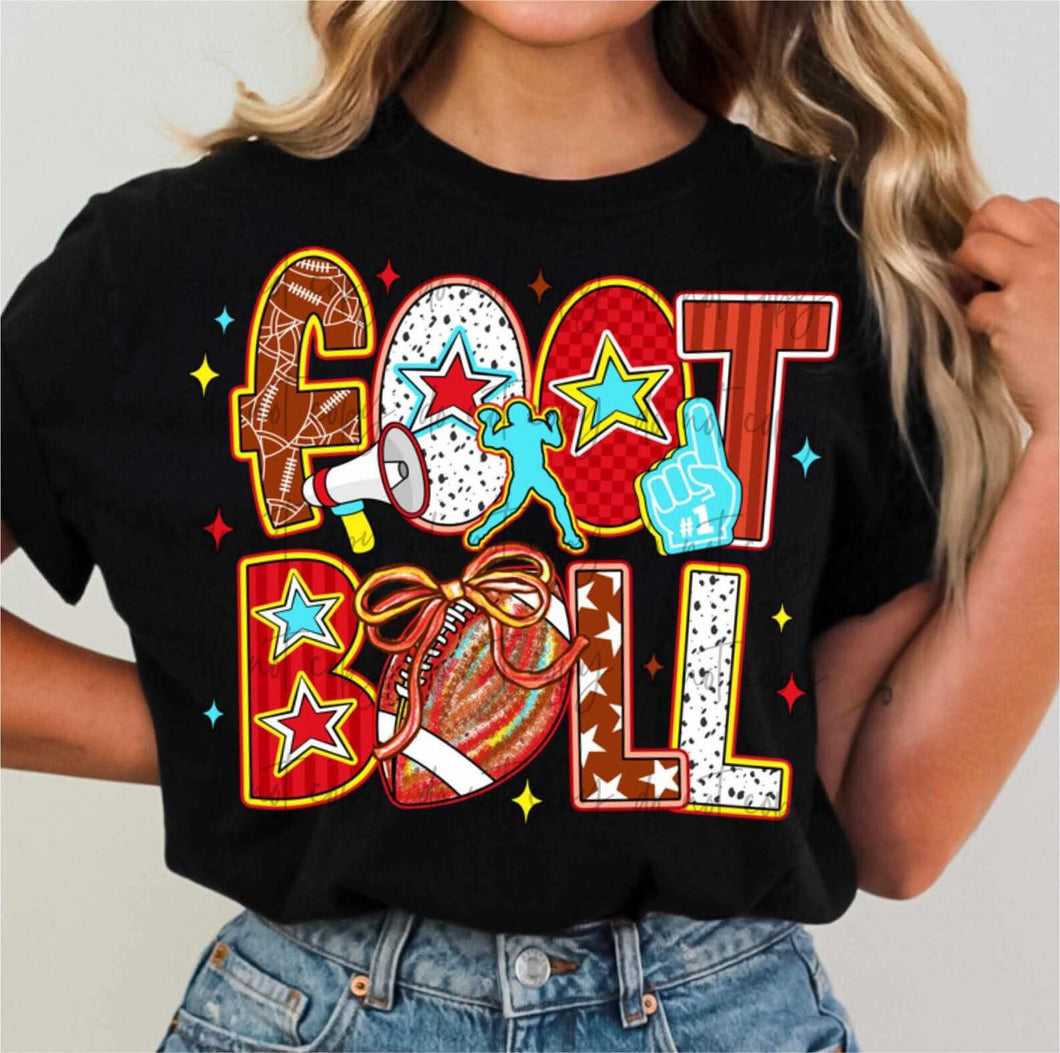 Football Red Blue Bow TRANSFER