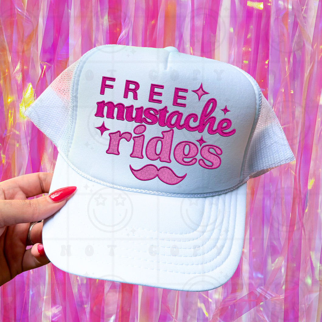 Free Mustache Rides Hat Patch 3-4” DTF TRANSFER HMWK APR 25