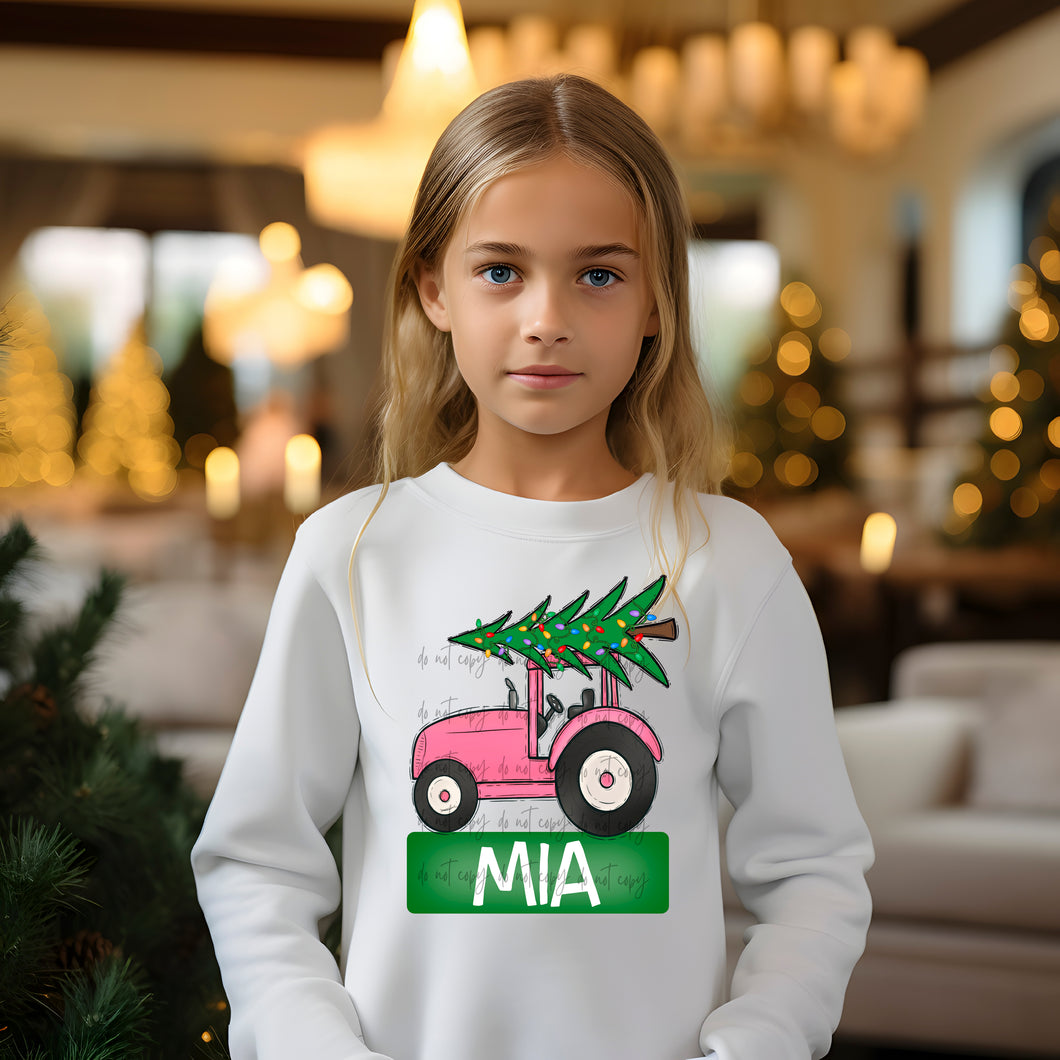 Girl Christmas Tractor- Add A Name DTF TRANSFER