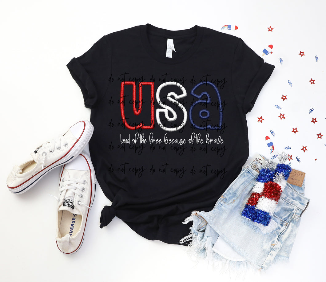 USA Land Of The Free Embroidered Look TRANSFER