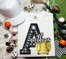 Load image into Gallery viewer, Faux Leather Rhinestone Softball Mascots DROPDOWN TRANSFER CAP
