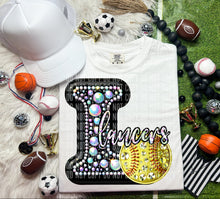 Load image into Gallery viewer, Faux Leather Rhinestone Softball Mascots DROPDOWN TRANSFER CAP
